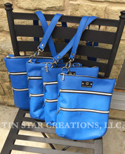 Blue Leather Triple Zip Bag
