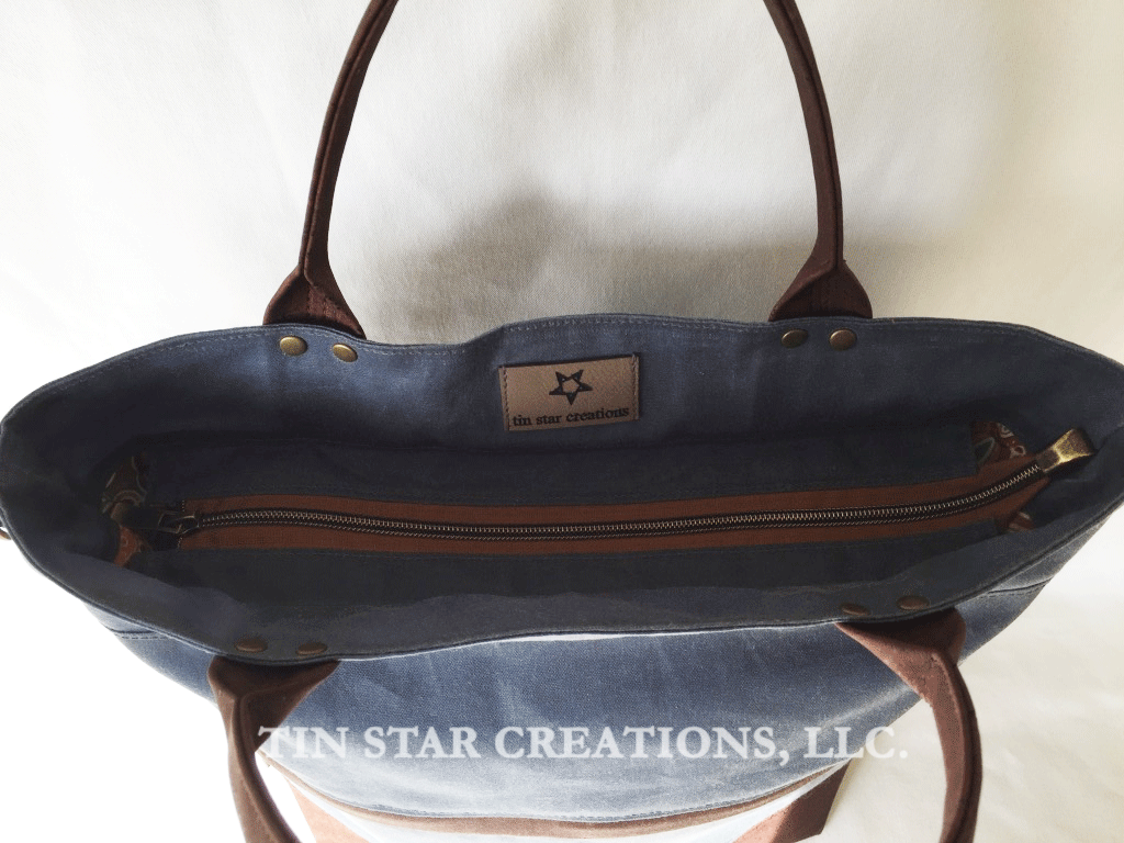 Blue Canvas With Fur Star Tote