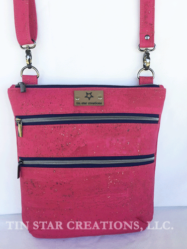 Fuchsia Cork Triple Zip Bag